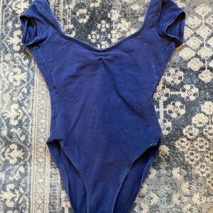 Dark blue cap sleeve leotard w low back
